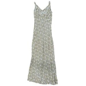 Women's S Green Floral Maxi Dress V-Neck A-Line Flowy Sundress The Workshop Boho